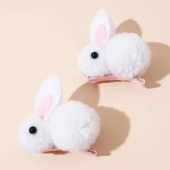 Bunny Pom Hair Clips - Picture 1 of 4